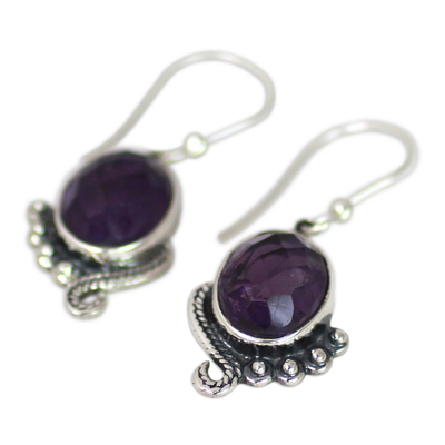 Amethyst dangle earrings, 'Indian Delight in Purple' - Handmade Sterling Silver Amethyst Dangle Earrings from India