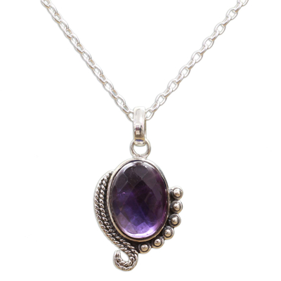 Amethyst pendant necklace, 'Indian Delight in Purple' - Sterling Silver Amethyst Pendant Necklace from India