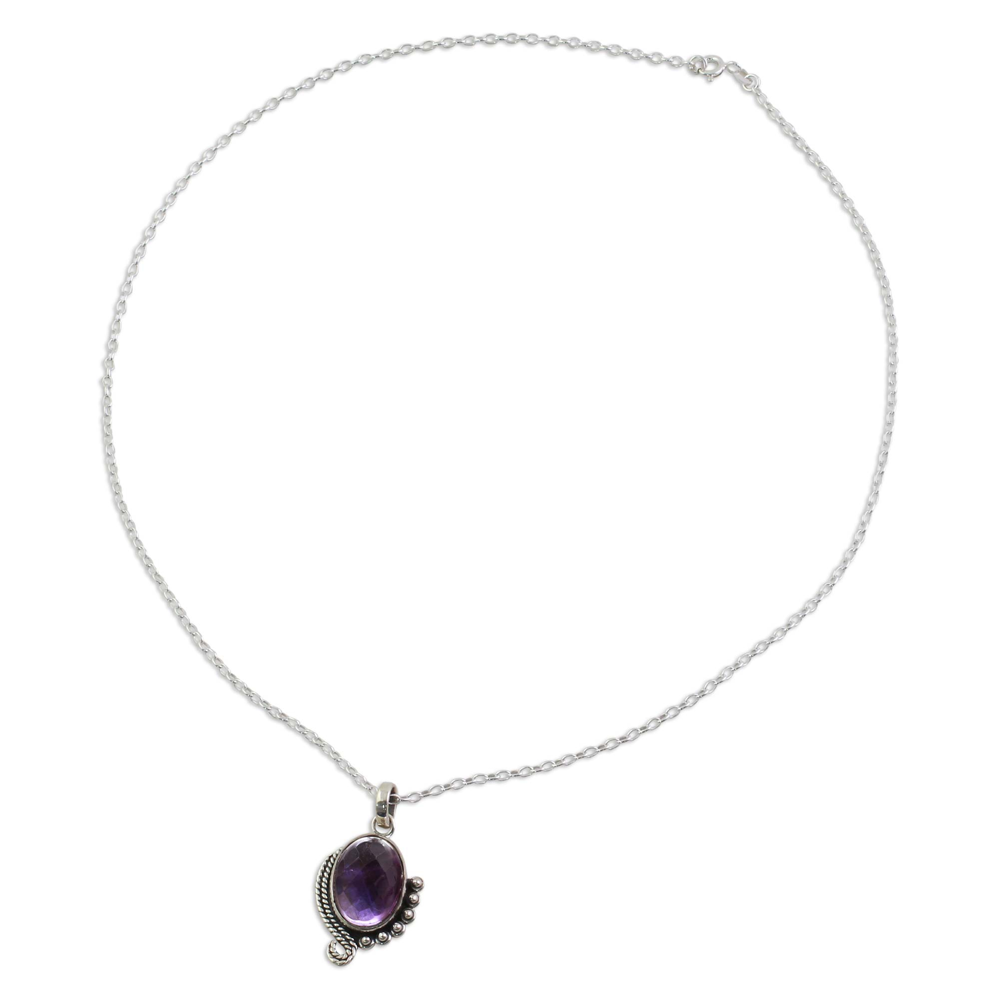 Sterling Silver Amethyst Pendant Necklace from India - Indian Delight ...