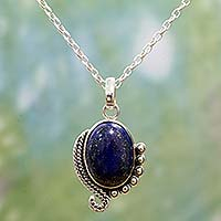 Lapis lazuli pendant necklace, 'Indian Delight in Blue'