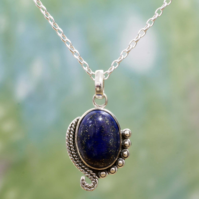 Collar con colgante de lapislázuli - Collar con colgante de lapislázuli de plata esterlina de la India