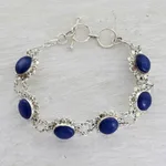 Lapis lazuli link bracelet, 'Nighttime Glamour' - Sterling Silver Lapis Lazuli Link Bracelet from India