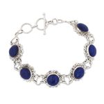 Lapis lazuli link bracelet, 'Nighttime Glamour' - Sterling Silver Lapis Lazuli Link Bracelet from India
