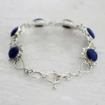 Lapis lazuli link bracelet, 'Nighttime Glamour' - Sterling Silver Lapis Lazuli Link Bracelet from India