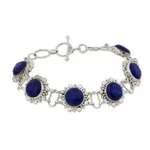 Lapis lazuli link bracelet, 'Nighttime Glamour' - Sterling Silver Lapis Lazuli Link Bracelet from India