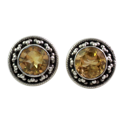 Hand Made Faceted Citrine Button Earrings from India