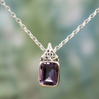 Amethyst pendant necklace, 'Indian Grace in Purple' - Hand Made Faceted Amethyst Pendant Necklace from India