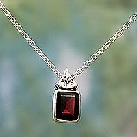 Garnet pendant necklace, 'Indian Grace in Red' - Hand Made Faceted Garnet Pendant Necklace from India