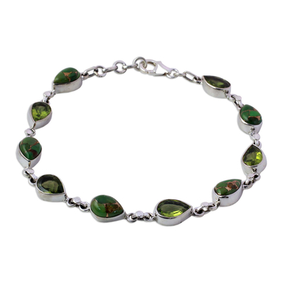Peridot Composite Turquoise Link Bracelet from India