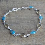 Citrine link bracelet, 'Sunny Drops in Blue' - Citrine Composite Turquoise Link Bracelet from India