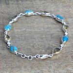 Citrine link bracelet, 'Sunny Drops in Blue' - Citrine Composite Turquoise Link Bracelet from India