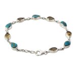 Citrine link bracelet, 'Sunny Drops in Blue' - Citrine Composite Turquoise Link Bracelet from India