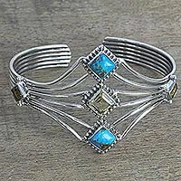 Citrine cuff bracelet, 'Sunny Allure' - Composite Turquoise and Citrine Cuff Bracelet from India