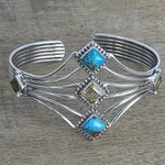 Citrine cuff bracelet, 'Sunny Allure' - Composite Turquoise and Citrine Cuff Bracelet from India