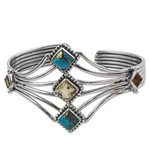 Citrine cuff bracelet, 'Sunny Allure' - Composite Turquoise and Citrine Cuff Bracelet from India