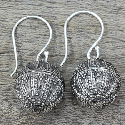 Sterling silver dangle earrings, 'Dancing Globes' - Handmade Sterling Silver Dangling Globe Earrings from India