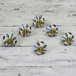 Ceramic cabinet knobs, 'Garden Glamour' (set of 6) - Ceramic Cabinet Knobs Floral Multicolored (Set of 6) India