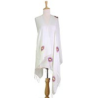 Silk blend shawl, 'Aster Memories' - Hand Painted Silk Blend Shawl Aster Blossom from India