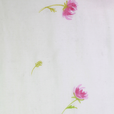 Schal aus Seidenmischung, „Rosa Chrysanthemen“ – Handbemalter Schal aus Seidenmischung mit Chrysanthemenblüten, Indien