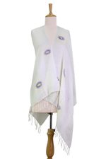 Silk blend shawl, 'Purple Gerbera Blossoms' - Hand Painted Silk Blend Shawl Gerbera Blossom from India