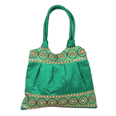 Emerald Green Floral Sequins Embroidered Shoulder Bag