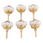 Ceramic cabinet knobs, 'Bright Sunshine' (set of 6) - Ceramic Cabinet Knobs Floral Yellow White (Set of 6) India
