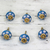 Ceramic cabinet knobs, 'Blue Flowers' (set of 6) - Ceramic Cabinet Knobs Floral Blue White (Set of 6) India (image 2) thumbail