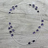 Collar de estación larga de amatista, 'Violet Princess' - Collar largo de plata de ley con amatista hecho a mano en la India