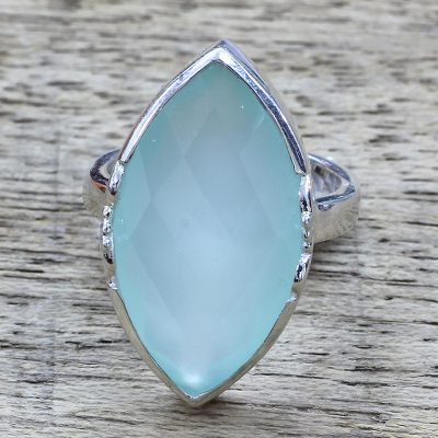 10.5 Carat Aqua Chalcedony and Sterling Silver Cocktail Ring