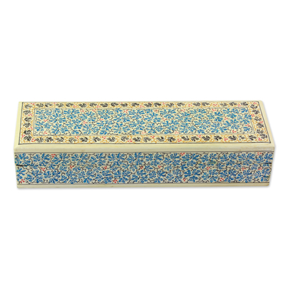 Decorative wood box, 'Chinar Charm' - Oil Painted Willow Jewelry Box With Chinar Leaf Motifs