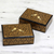 Wood decorative mini boxes, 'Avian Whispers in Gold' (pair) - Hand Painted Wood Mini Decorative Boxes (Pair) from India thumbail