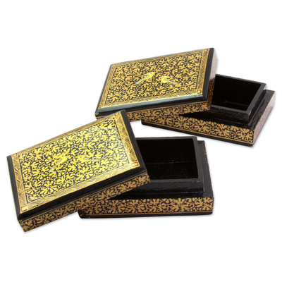 Mini cajas decorativas de madera, (par) - Mini Cajas Decorativas de Madera Pintadas a Mano (Par) de la India