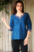 Silk tunic, 'Blue Silk Allure' - Hand Embroidered Handwoven Blue Silk Tunic from India thumbail
