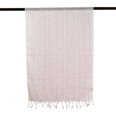 Linen shawl, 'Rosy Beauty' - Hand Woven Linen Shawl in Rose and Bisque from India