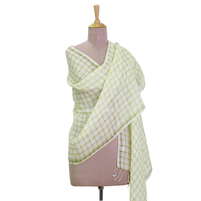 Linen shawl, Chartreuse Windowpane