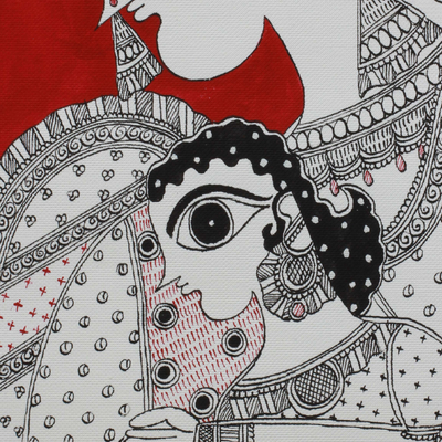 Madhubani painting, 'Mother and Child' - Mother and Child Madhubani Painting from India Artisan