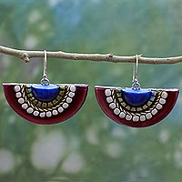 Ceramic dangle earrings, 'Eastern Suns' - Ceramic Earrings on 925 Hooks Artisan Crafted Indian Jewellery