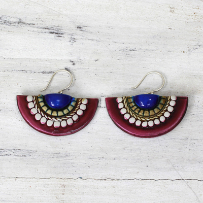 Ceramic dangle earrings, 'Eastern Suns' - Ceramic Earrings on 925 Hooks Artisan Crafted Indian Jewelry