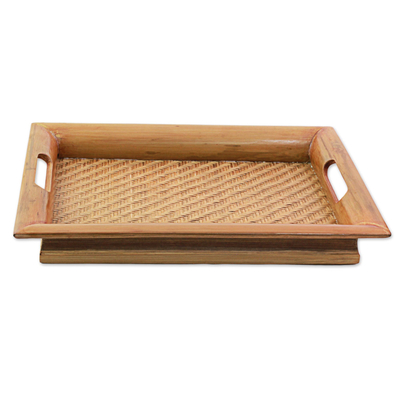 Hand Made Bamboo and Wood Tray Brown from India