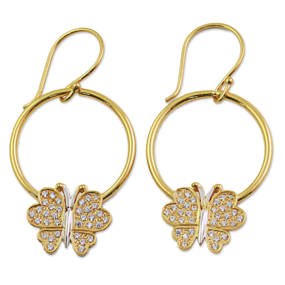 Vergoldete Ohrhänger - Vergoldete Schmetterlingsohrringe aus 925er Silber und Zirkonia