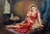 'Awaiting the King's Arrival' - Beautiful Jaipuri Queen in Red Signed Painting from India thumbail