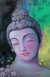 'Peaceful Buddha II' - Buddha with Flowers Signed Painting Buddhism Art from India thumbail