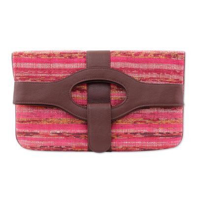 Leather Accent Cotton Convertible Clutch Handbag from India