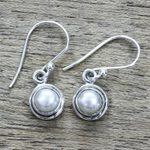 Cultured pearl dangle earrings, 'Purest Love' - Sterling Silver Cultured Pearl Dangle Earrings from India