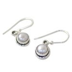 Cultured pearl dangle earrings, 'Purest Love' - Sterling Silver Cultured Pearl Dangle Earrings from India