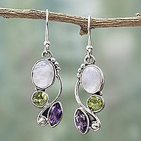 Multi-gemstone dangle earrings, 'Natural Glamour'