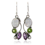 Multi-gemstone dangle earrings, 'Natural Glamour' - Multi-Gemstone Dangle Earrings Peridot Amethyst from India
