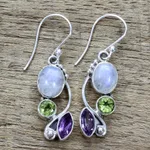 Multi-gemstone dangle earrings, 'Natural Glamour' - Multi-Gemstone Dangle Earrings Peridot Amethyst from India