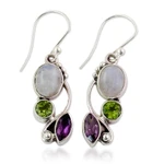 Multi-gemstone dangle earrings, 'Natural Glamour' - Multi-Gemstone Dangle Earrings Peridot Amethyst from India