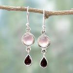 Garnet and chalcedony dangle earrings, 'Crimson Droplets' - Garnet and Chalcedony Dangle Earrings from India